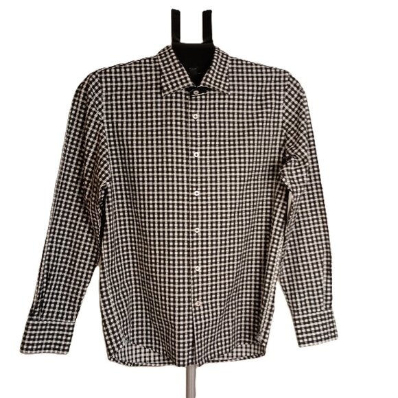 Robert Graham Boys Black White Gray Checkered Button Down Shirt Size L 14/16 - Picture 1 of 16